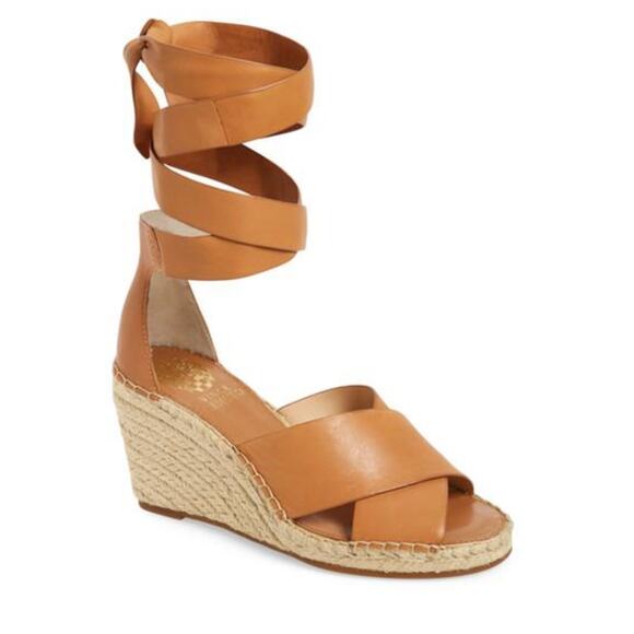 Vince Camuto Leddy Wedge Espadrille Ankle Wrap Sandals Tan Leather SZ 10 - Picture 12 of 12